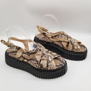 AGL Women Violante Platform Slingback Sandals Size 7.5 Snake Print Leather